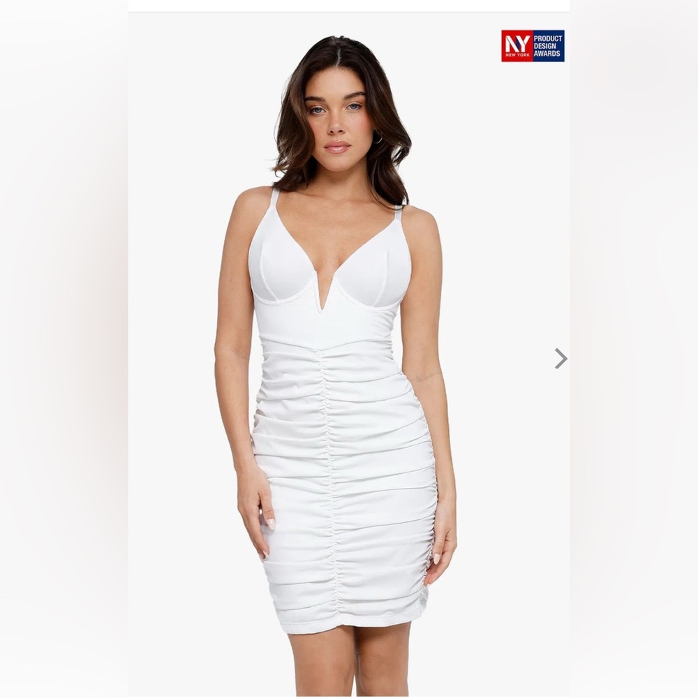 Popilush Shapewear Plunging V Ruched Bodycon Mini Dress SM